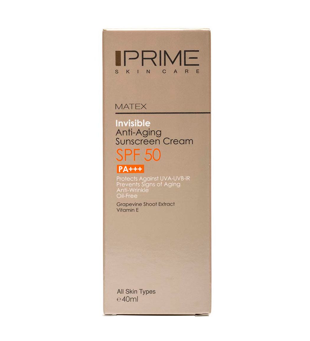 کرم ضد آفتاب جوان کننده بی رنگ SPF50 پرایم MATEX INVISIBLE ANTI-AGING SUNSCREEN CREAM PRIME