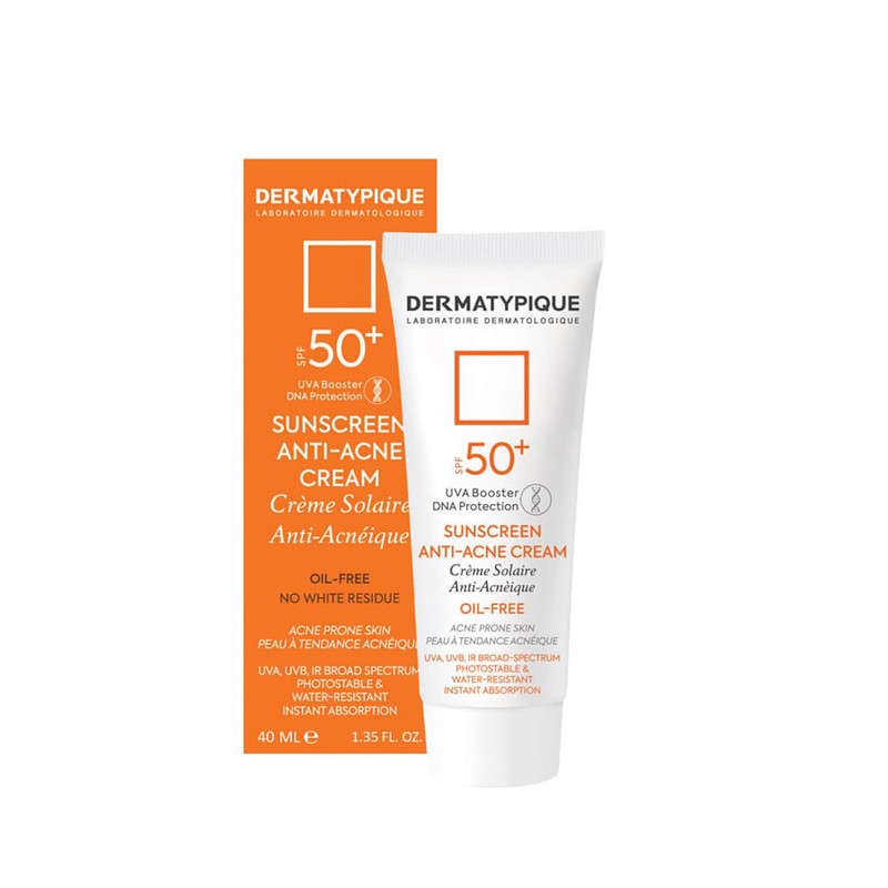 کرم ضد آفتاب ضد جوش +SPF50 فاقد چربی بی رنگ درماتیپیک SUNSCREEN ANTI-ACNE CREAM DERMATYPIQUE