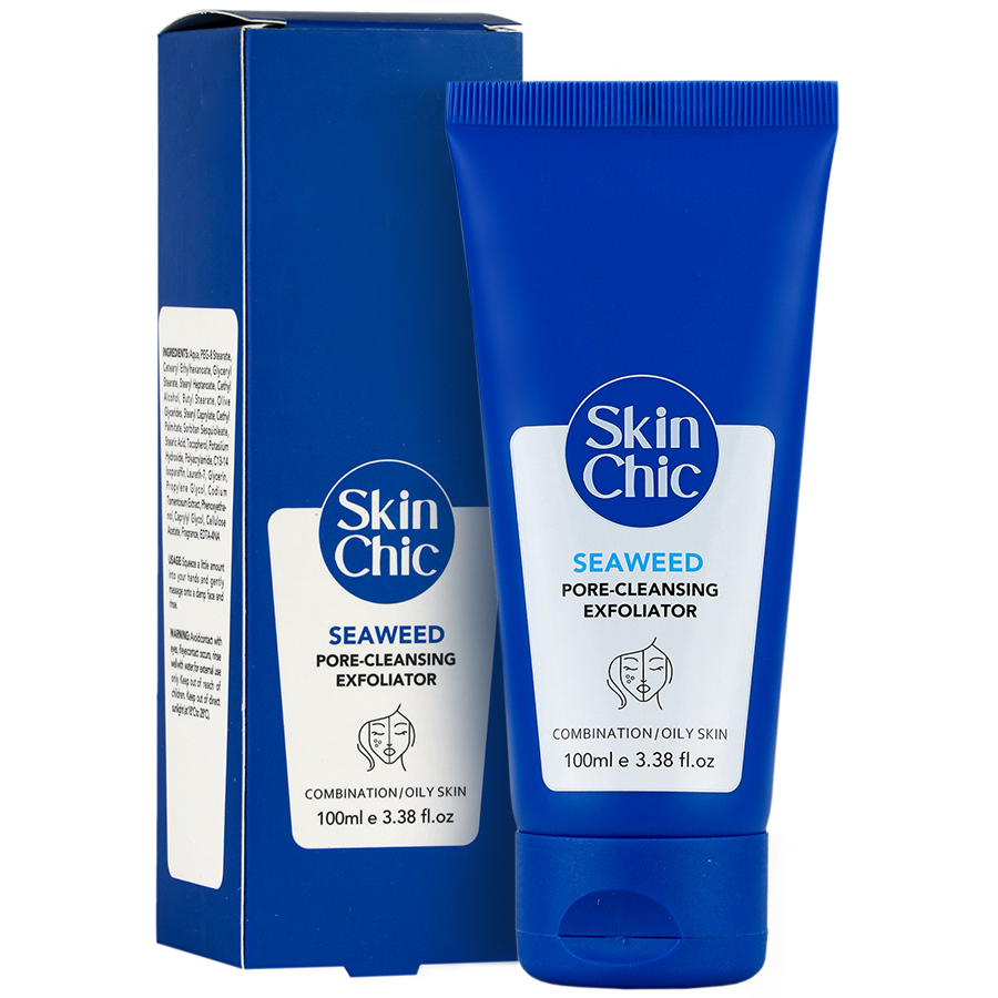 ژل لایه بردار و پاک کننده عمقی پوست حاوی عصاره جلبک دریایی اسکین شیک SKIN CHIC SEAWEED EXFOLIATING GEL AND FACE WASH